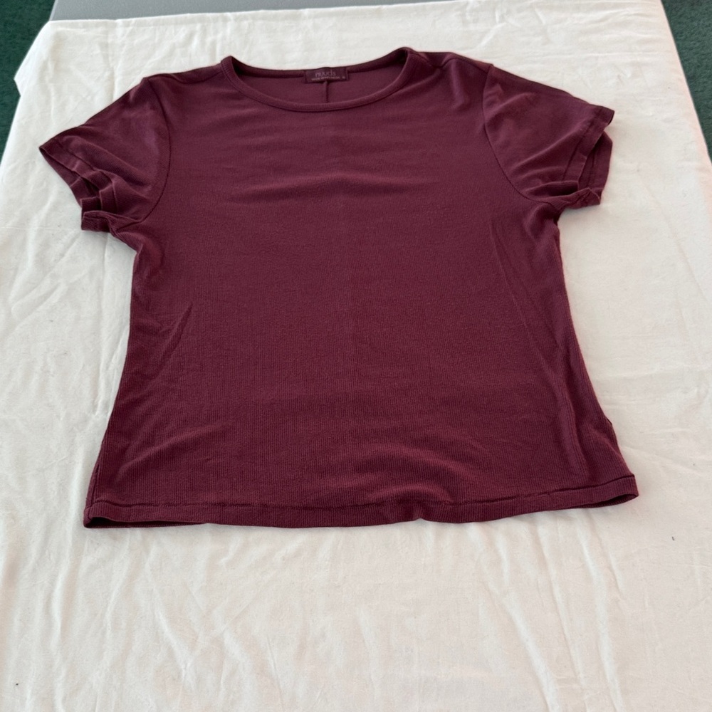 nuuds Deep Burgundy Short Sleeve Slinky Rib Tee